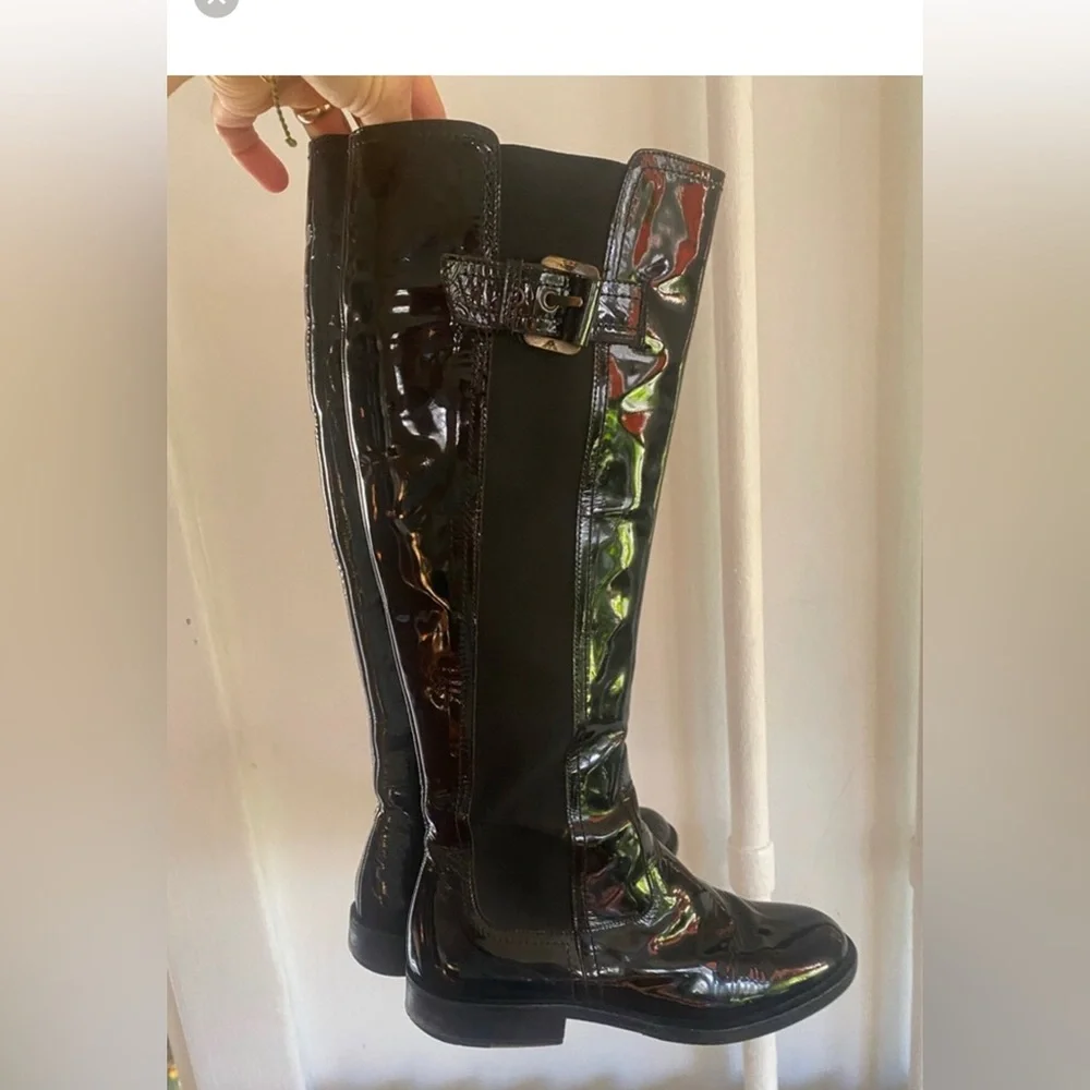 Emporio Armani Black Patent Leather Knee-High flat Boots 36